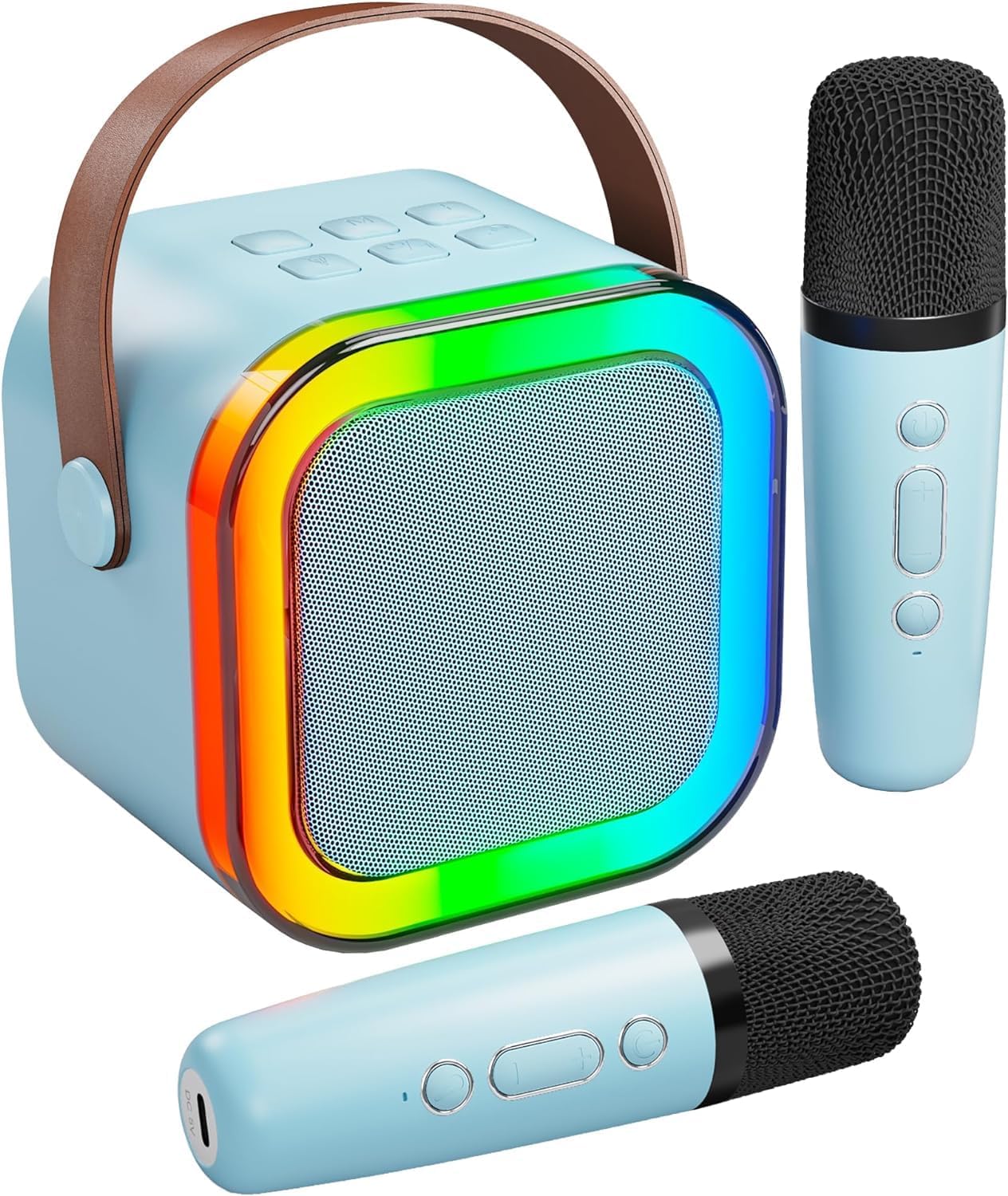 Risebass Mini Karaoke Machine for Kids Adults, Portable Bluetooth Speaker with 2 Wireless Microphones, Toys Birthday Gifts for Girls Years Old Toddler Teens.