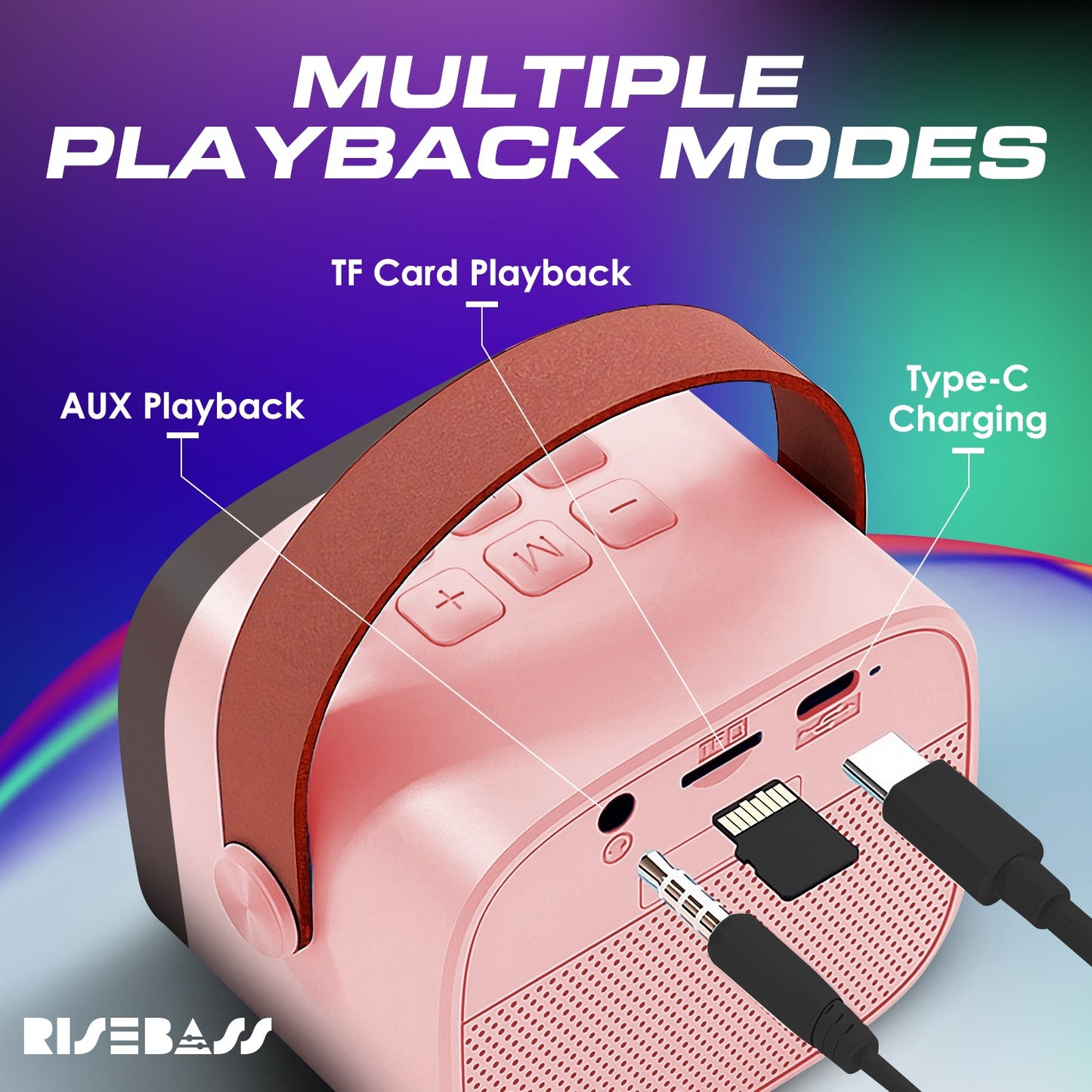 Risebass Mini Karaoke Machine for Kids Adults, Portable Bluetooth Speaker with 2 Wireless Microphones, Toys Birthday Gifts for Girls  Years Old Toddler Teens.