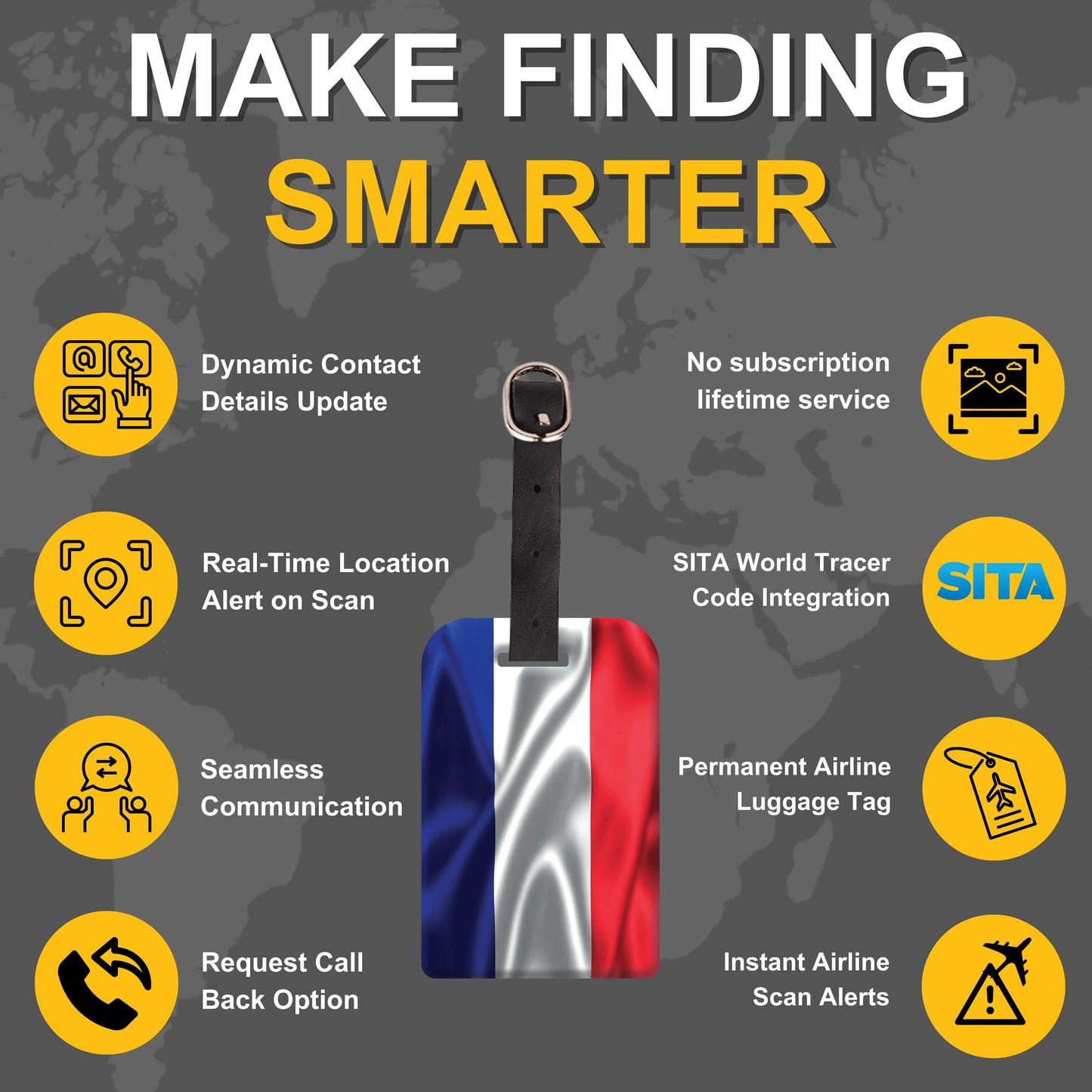 Smart Bag Security Tag - France Flag [Pack 2]