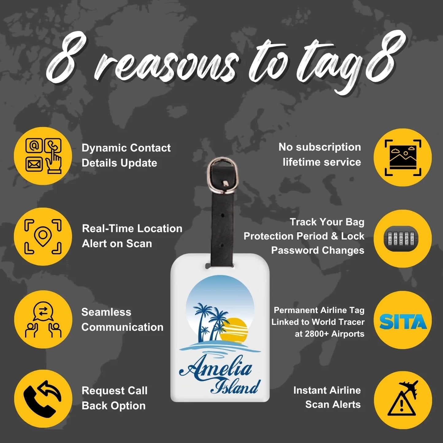 Smart Bag Security Tag - Amelia Island FL [Pack 2]
